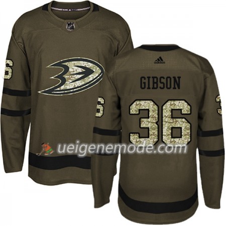 Herren Eishockey Anaheim Ducks Trikot John Gibson 36 Adidas 2017-2018 Camo Grün Authentic